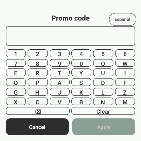 Rain Pay terminal promo code screen with an on-screen keypad