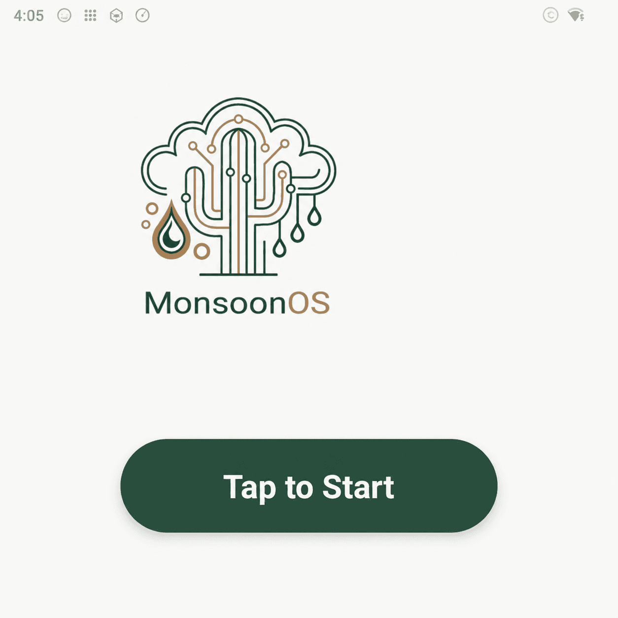 Rain Pay terminal home screen with a Tap to Start button