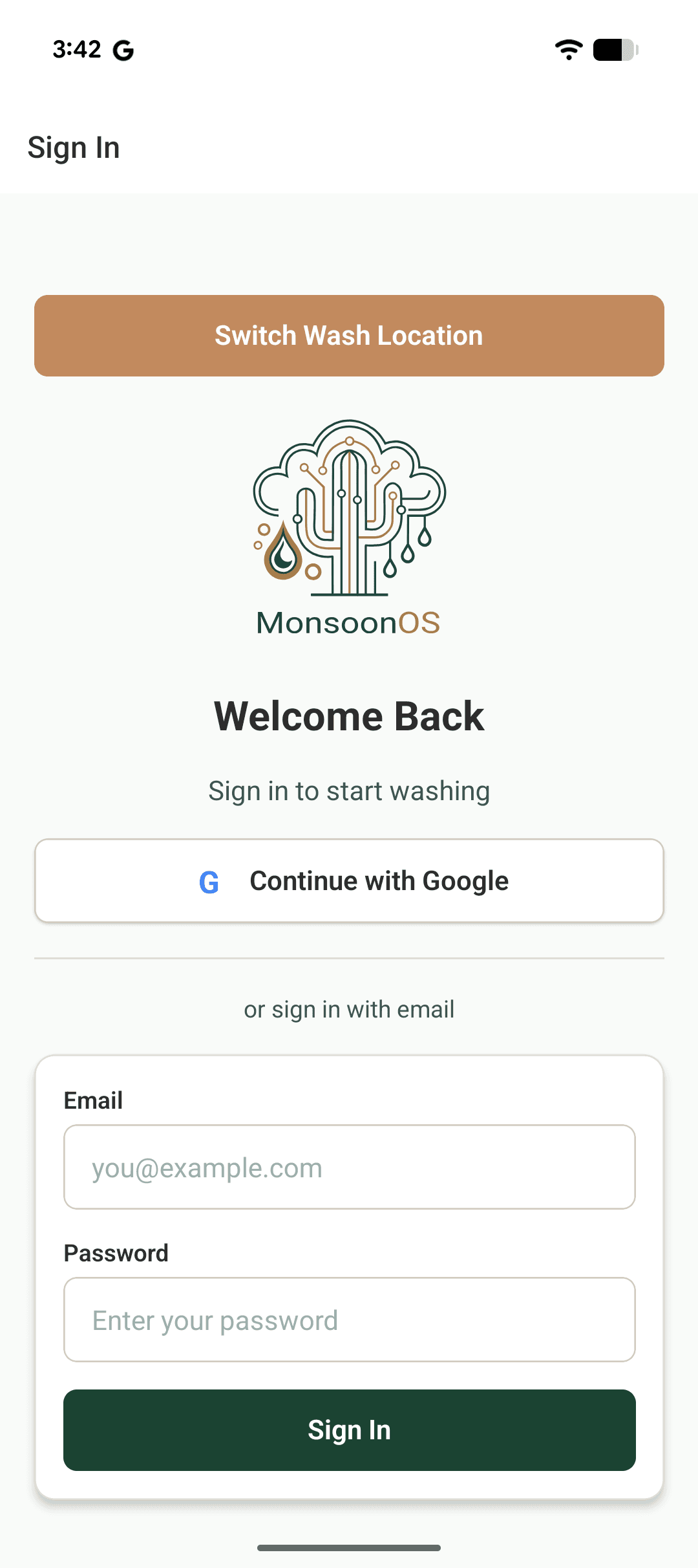 MonsoonOS default sign-in screen